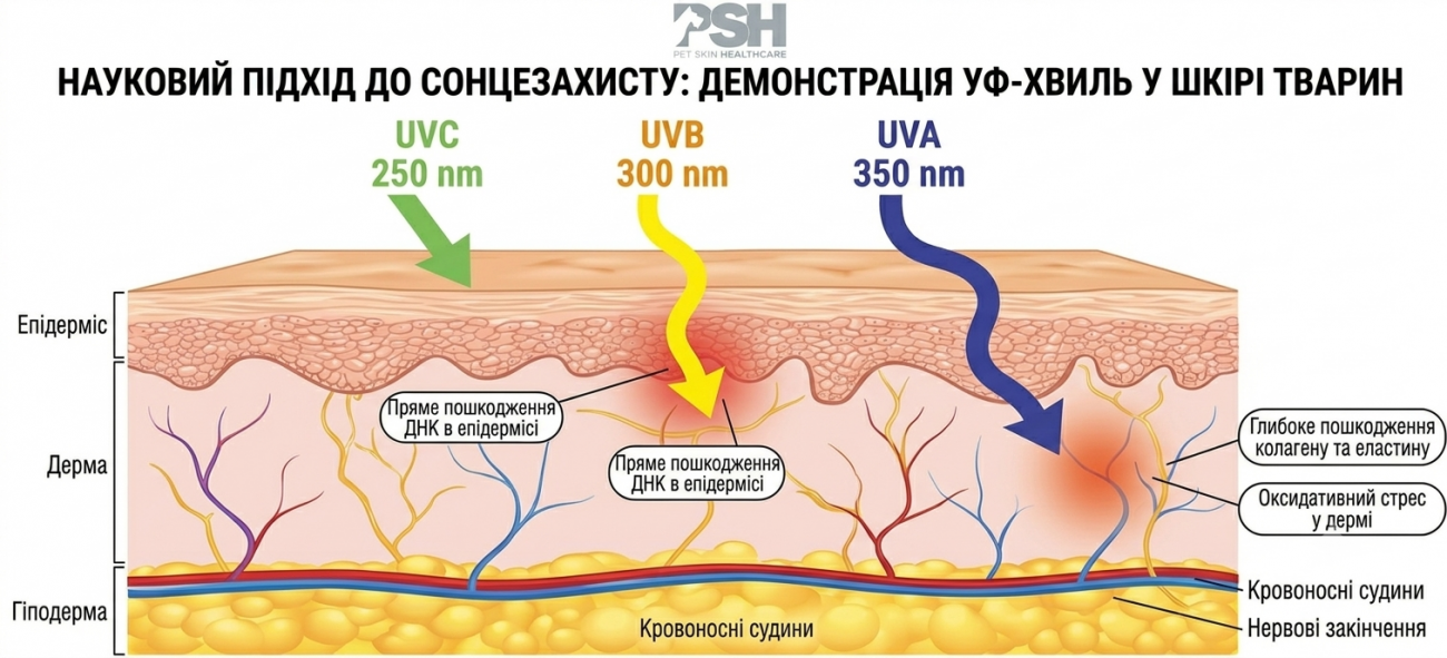 Демонстрація дії UVA та UVB хвиль на шкіру тварин